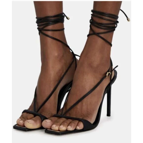 Schutz Vikki Lo Black Strappy Ankle Open Toe Stiletto Heel Sandals US 10 B - Picture 1 of 16